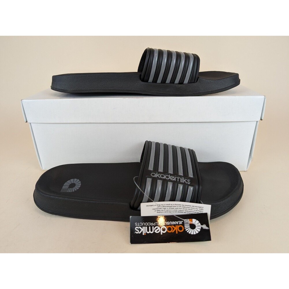 Akademiks Sandals Mens 44 Flip 1.0 Slip On Pool Slides Black Grey Shoes NEW